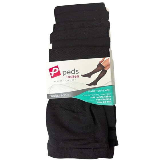 Peds Ladies Trouser Socks 6 Pair Shoe Size 5-10 Solid Pattern Non Binding Black - Picture 1 of 6